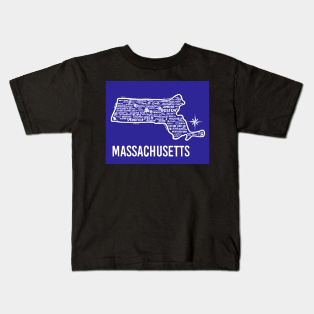 Massachusetts Map Kids T-Shirt by fiberandgloss